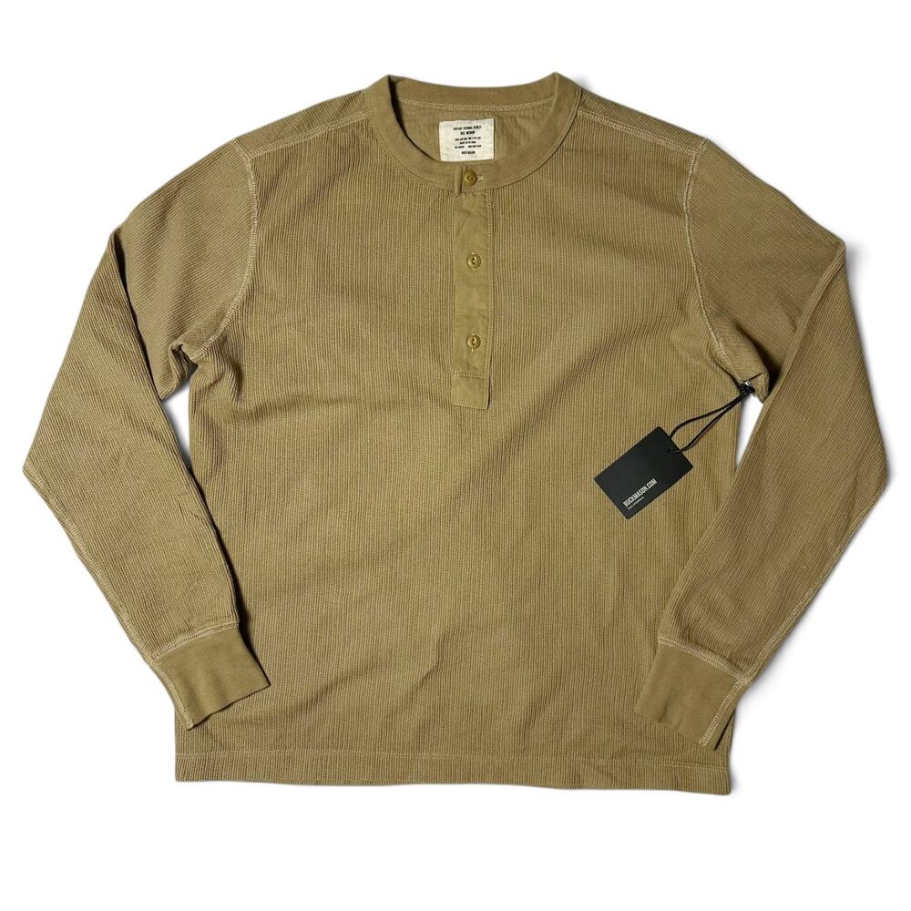 Buck Mason Vintage Thermal Henley Mens Size M Sandstone Waffle Knit NWT